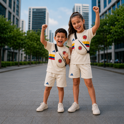🇨🇴 Set Deportivo Infantil Colombia — Camiseta + Short + Bolso GRATIS | Tallas 4-16 años