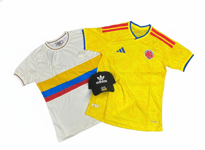 Combo Mundialista Colombia Premium – Camiseta Oficial + Camiseta Retro Centenario + Gorra Retro